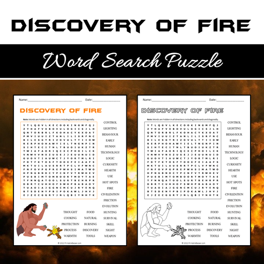 Discovery Of Fire Word Search Puzzle Worksheet PDF