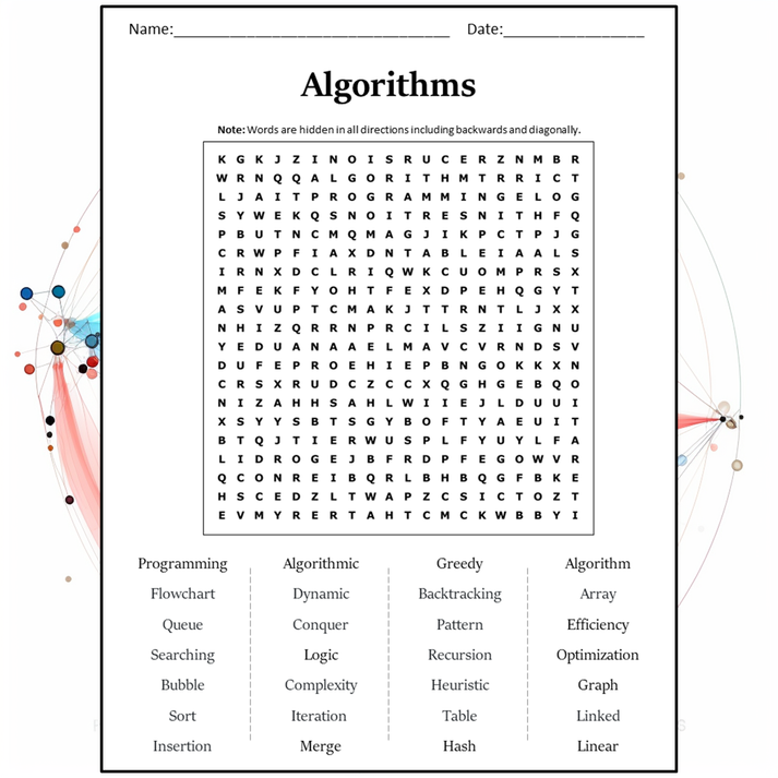 Algorithms Word Search Puzzle Worksheet Activity PDF – PrintableBazaar