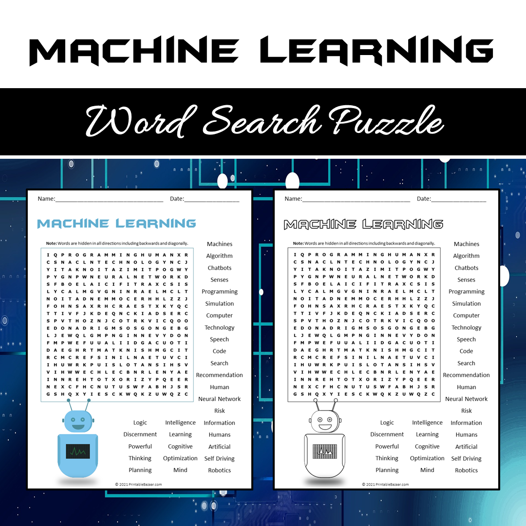 Machine Learning Word Search Puzzle Worksheet PDF