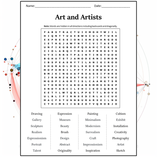 Art And Artists Word Search Puzzle Worksheet Activity PDF