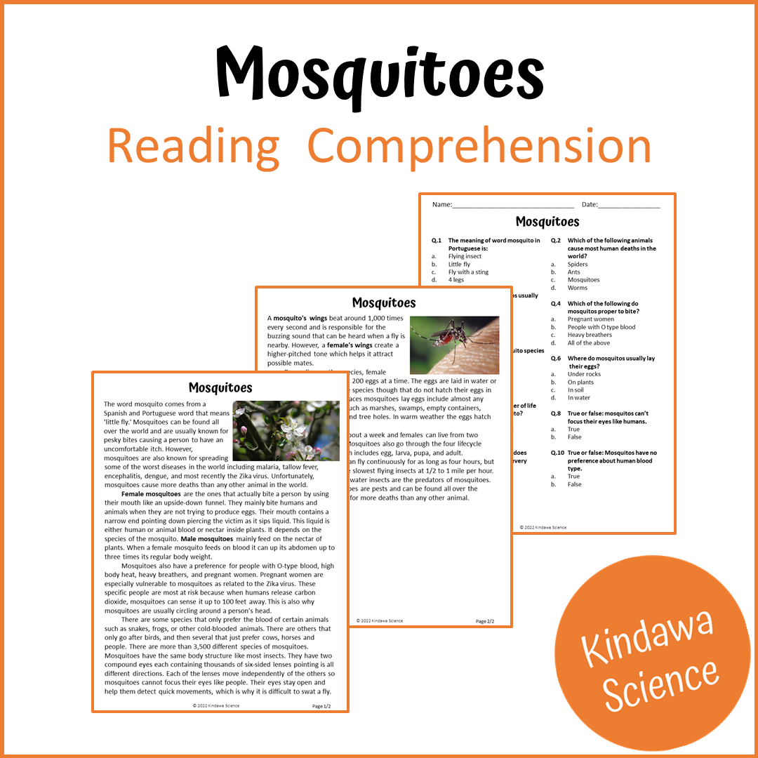 Mosquitoes Reading Comprehension Passage and Questions | Printable PDF