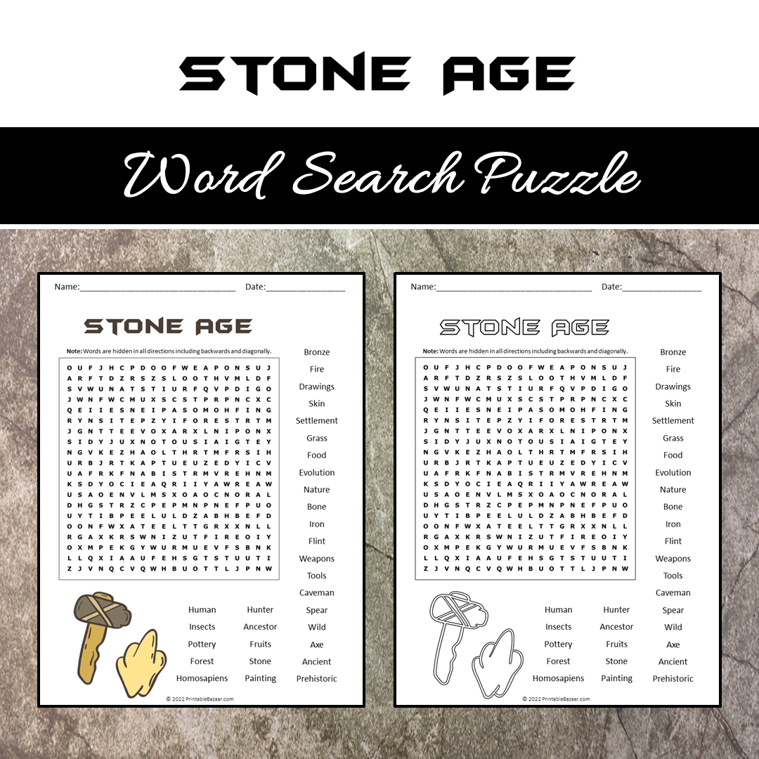Stone Age Word Search Puzzle Worksheet PDF