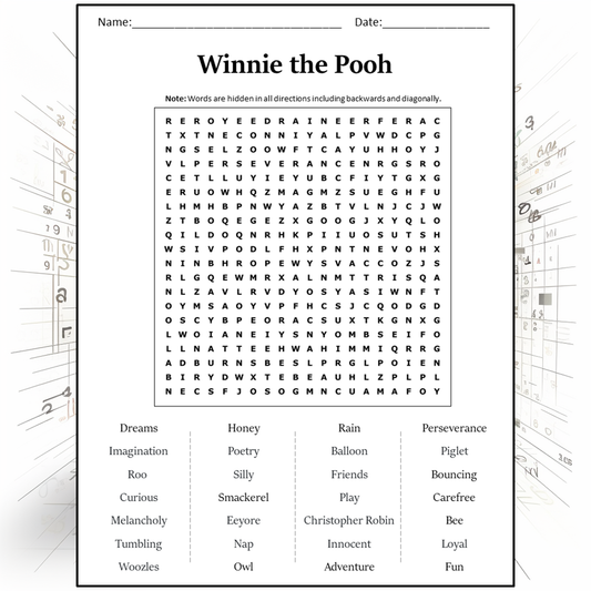 Winnie The Pooh Word Search Puzzle Worksheet Activity PDF