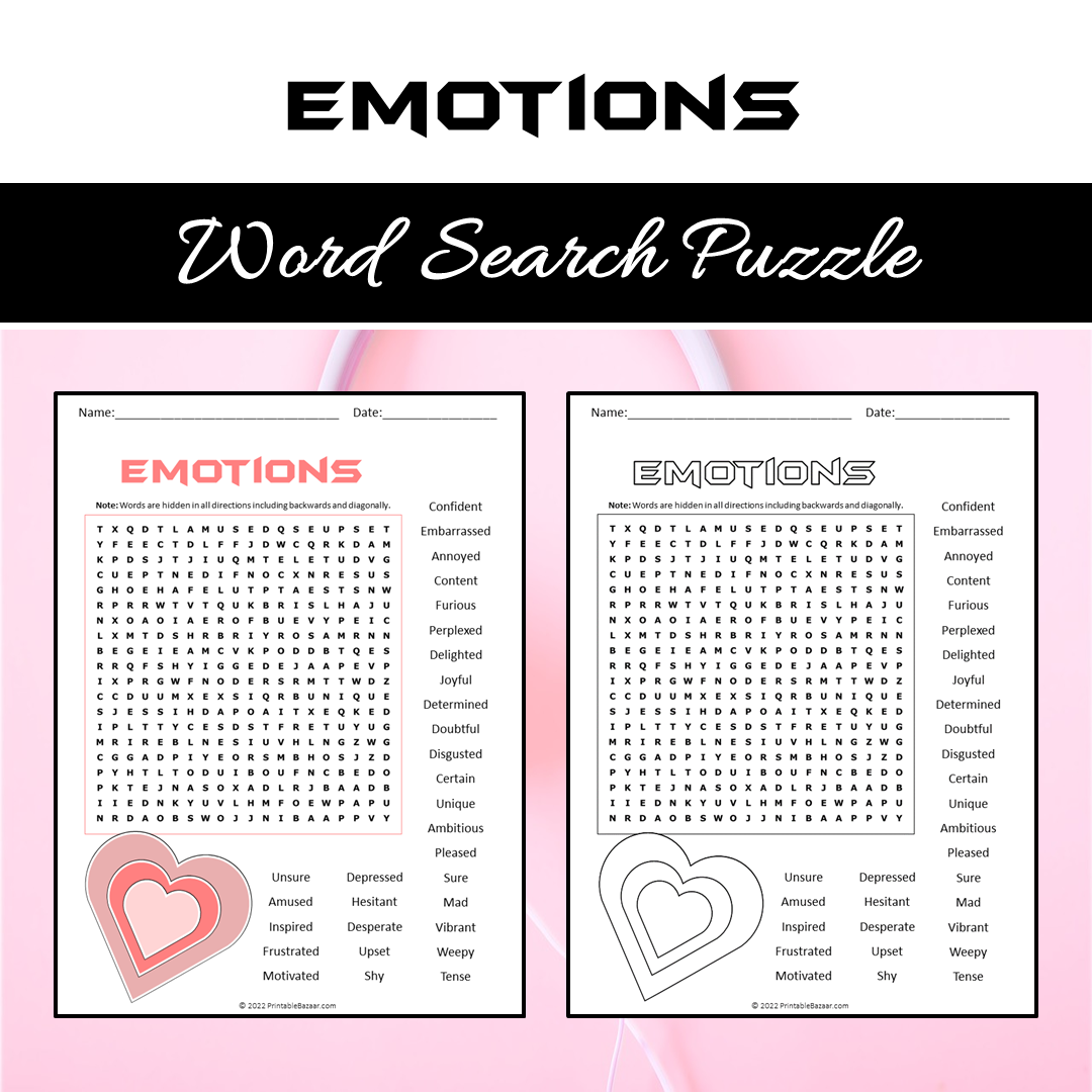 Emotions Word Search Puzzle Worksheet PDF