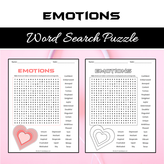 Emotions Word Search Puzzle Worksheet PDF