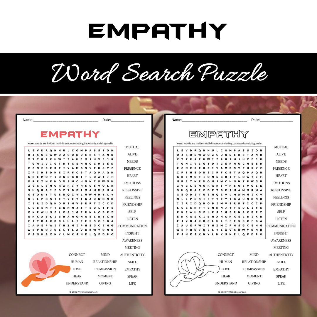 Empathy Word Search Puzzle Worksheet PDF