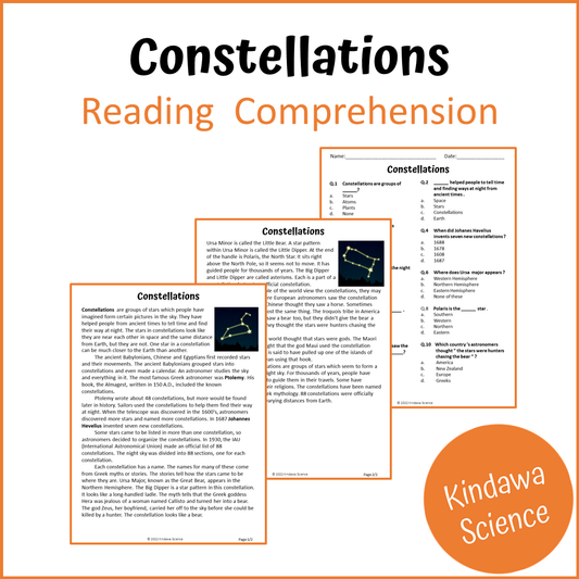 Constellations Reading Comprehension Passage and Questions | Printable PDF