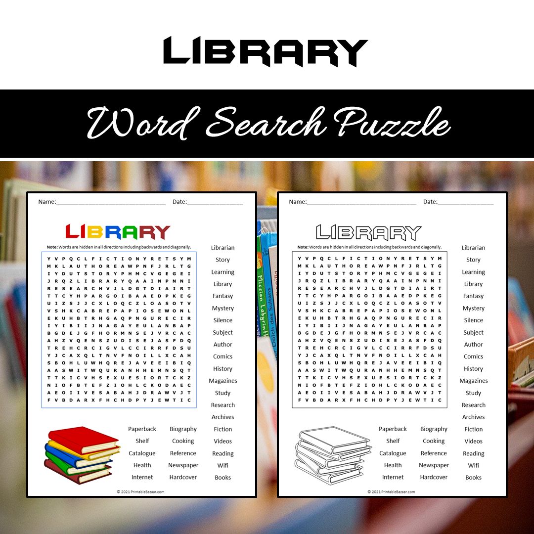 Library Word Search Puzzle Worksheet PDF