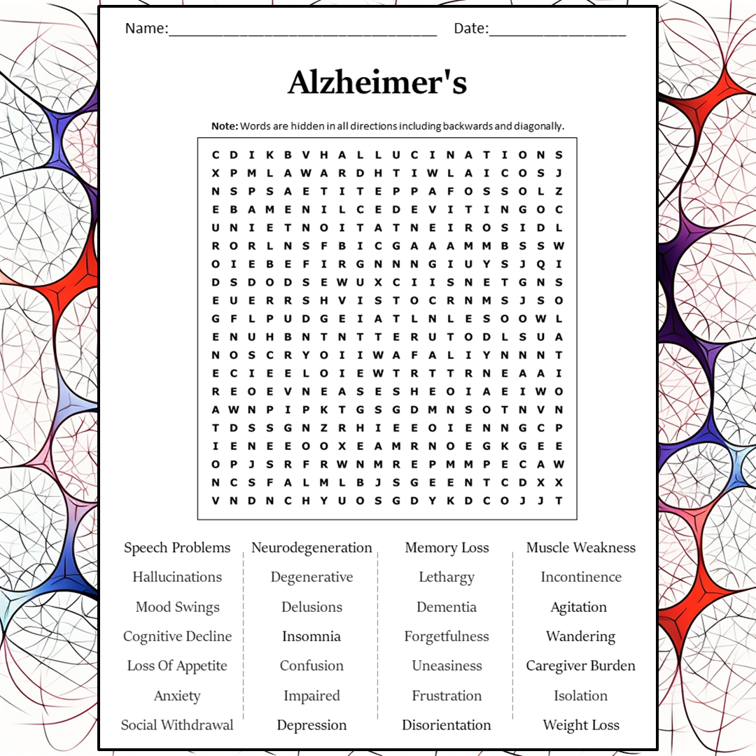 Alzheimer's Word Search Puzzle Worksheet Activity PDF