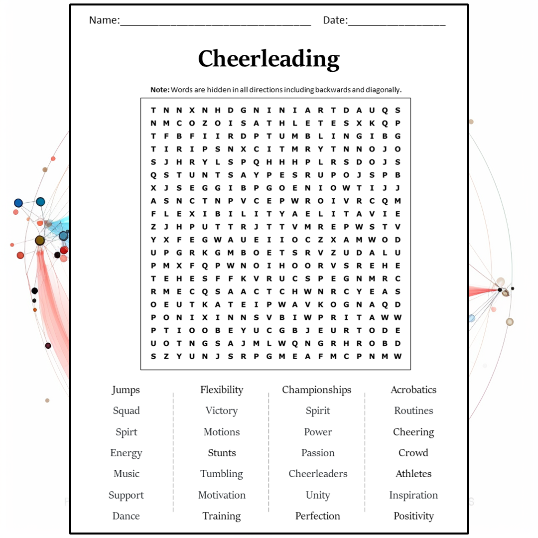 Cheerleading Word Search Puzzle Worksheet Activity PDF – PrintableBazaar