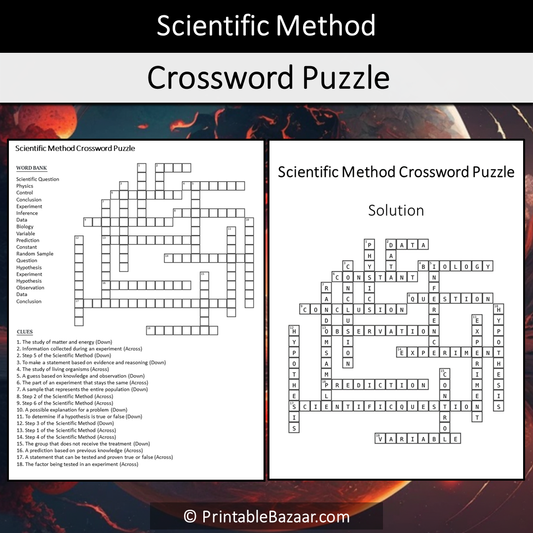 Scientific Method Crossword Puzzle Worksheet Activity Printable PDF