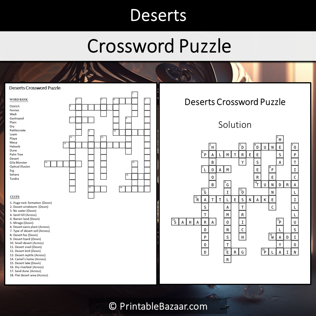 Deserts Crossword Puzzle Worksheet Activity Printable PDF