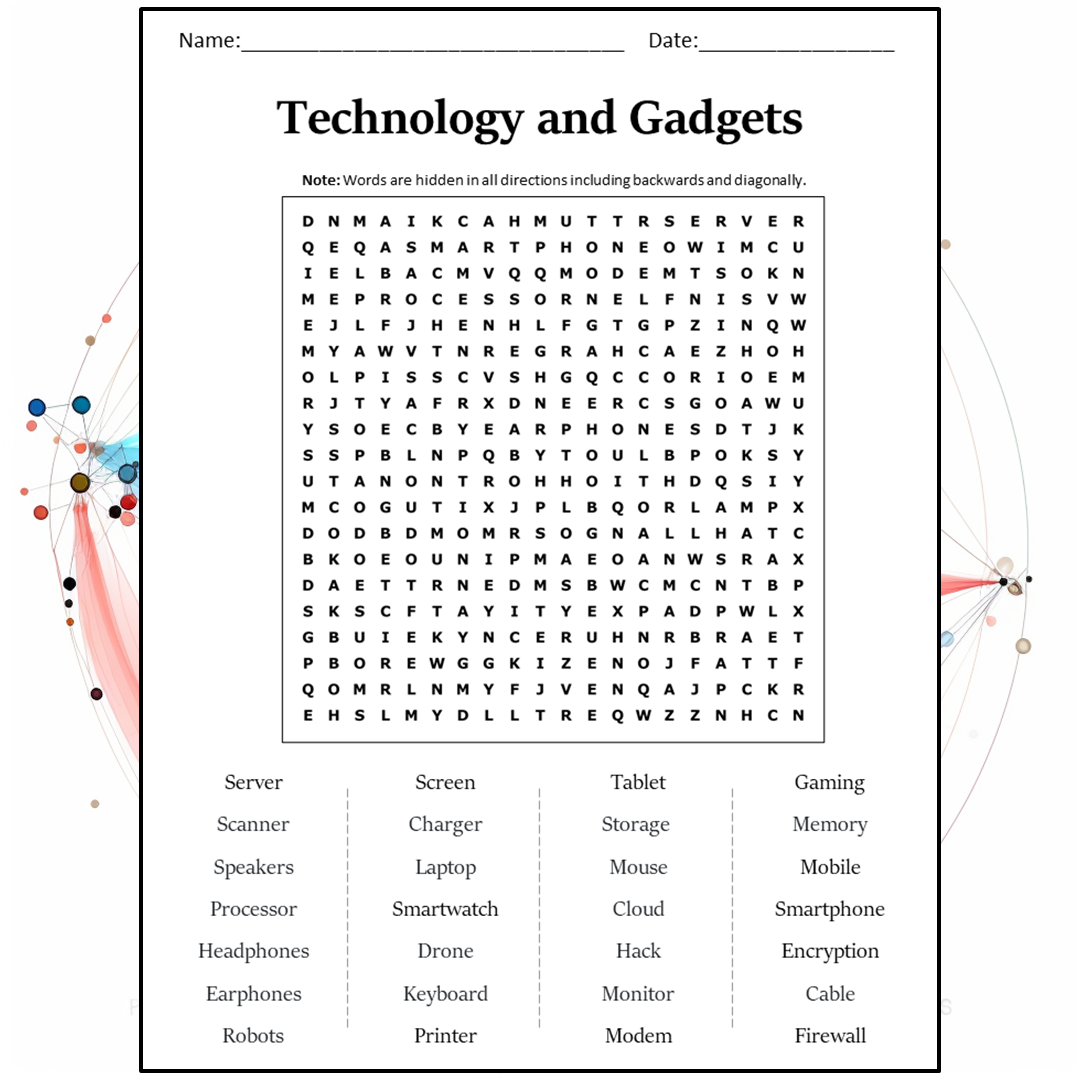 Technology And Gadgets Word Search Puzzle Worksheet Activity PDF