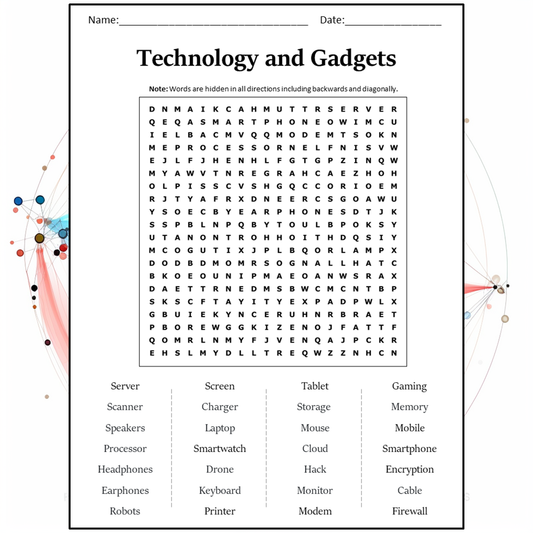 Technology And Gadgets Word Search Puzzle Worksheet Activity PDF