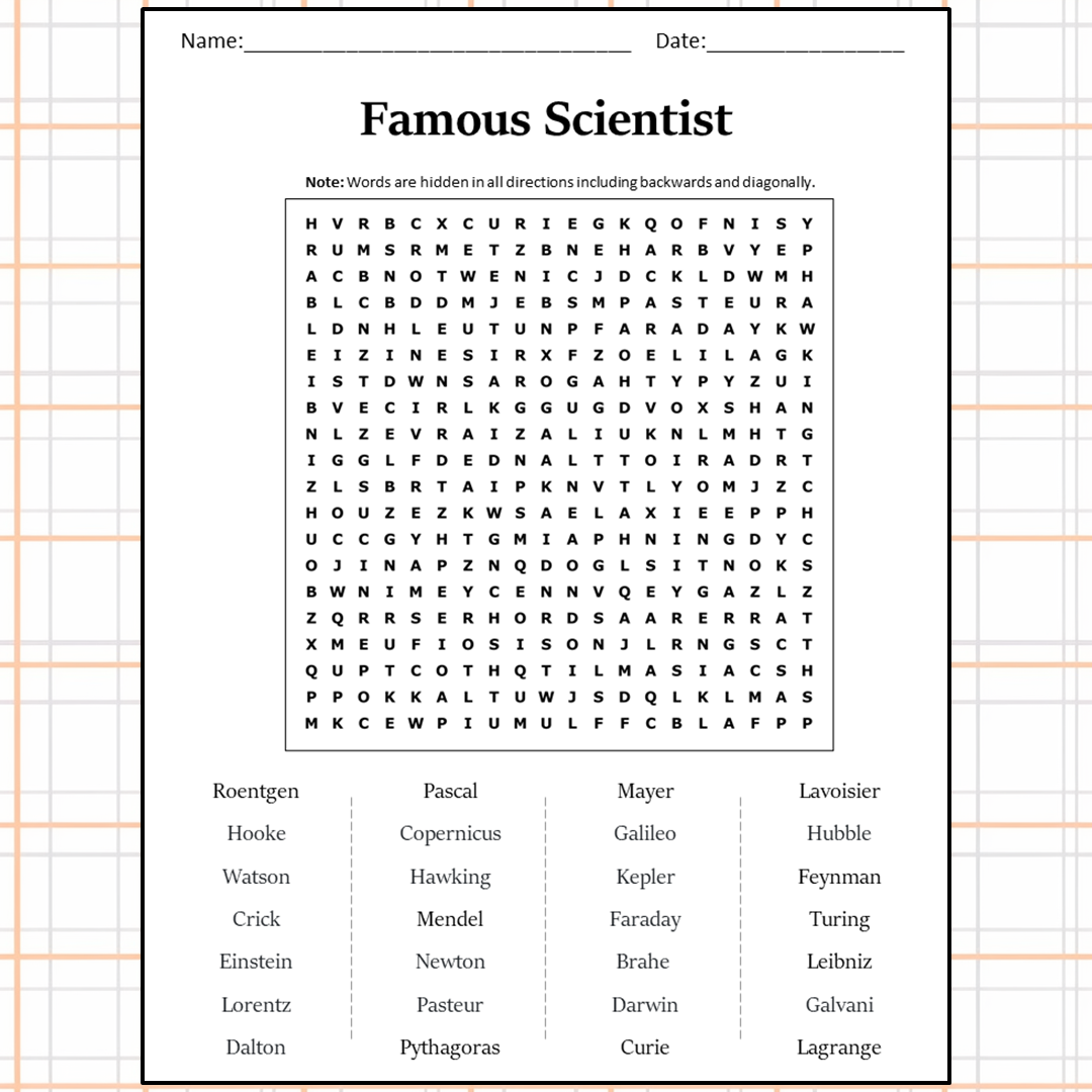 Famous Scientist Word Search Puzzle Worksheet Activity PDF