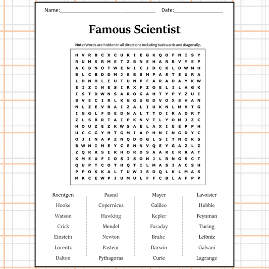 Famous Scientist Word Search Puzzle Worksheet Activity PDF