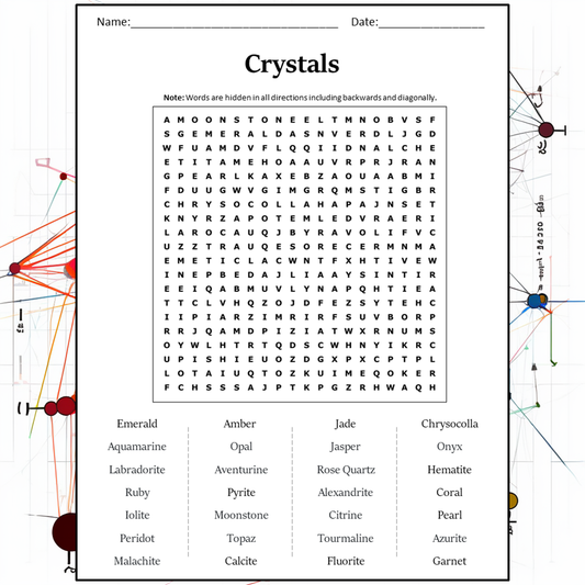 Crystals Word Search Puzzle Worksheet Activity PDF