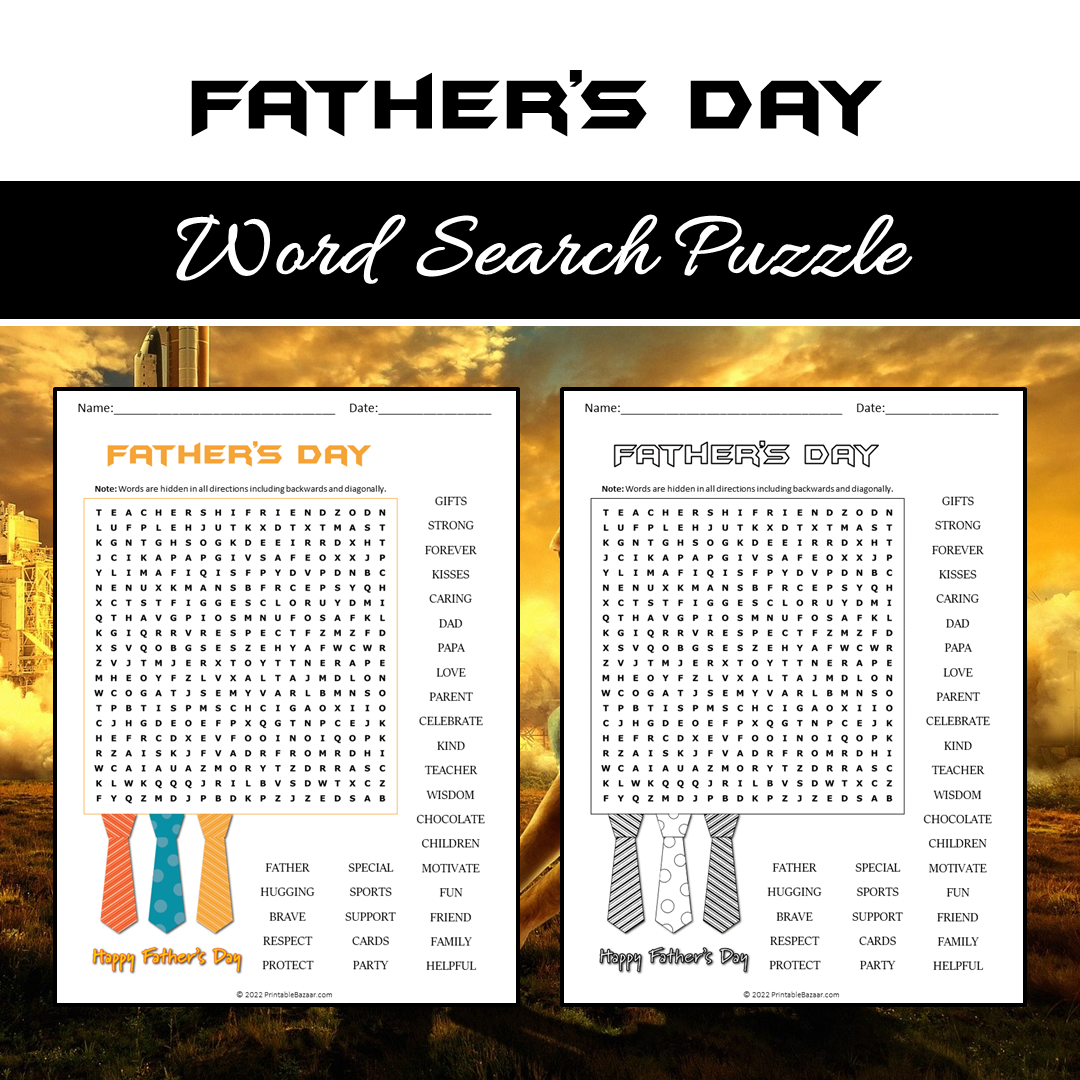 Father's Day Word Search Puzzle Worksheet PDF