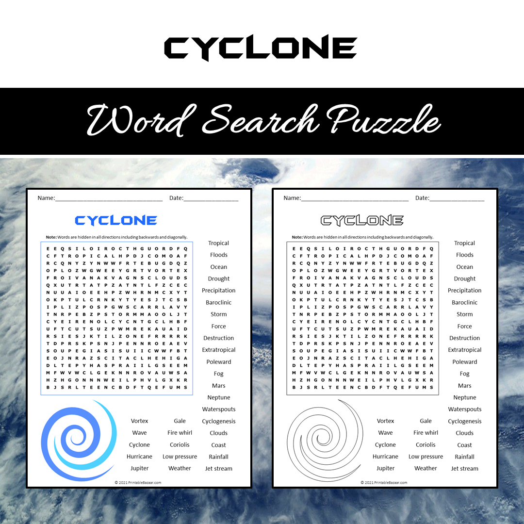 Cyclone Word Search Puzzle Worksheet PDF