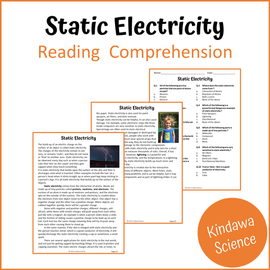 Static Electricity Reading Comprehension Passage and Questions | Printable PDF