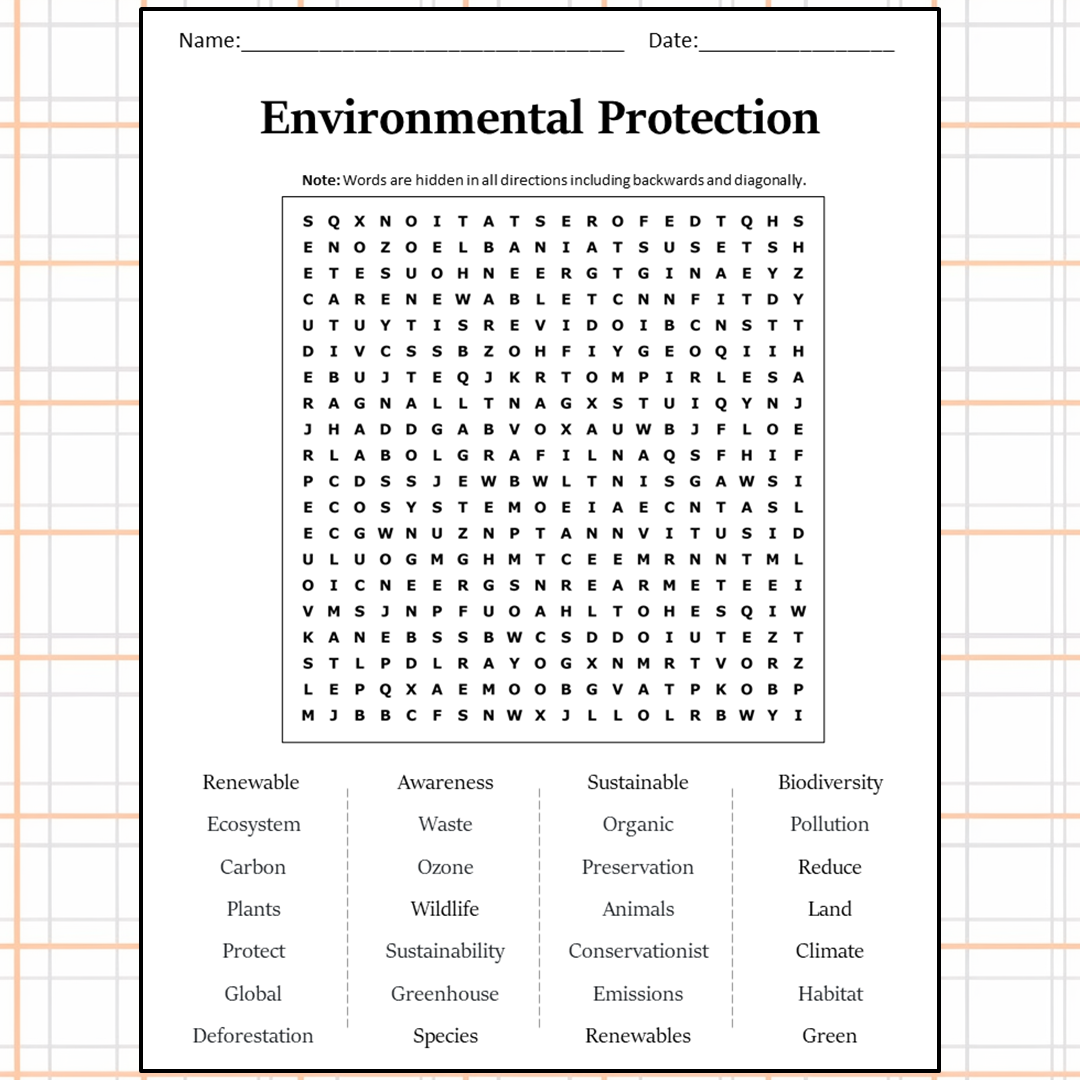 Environmental Protection Word Search Puzzle Worksheet Activity PDF ...