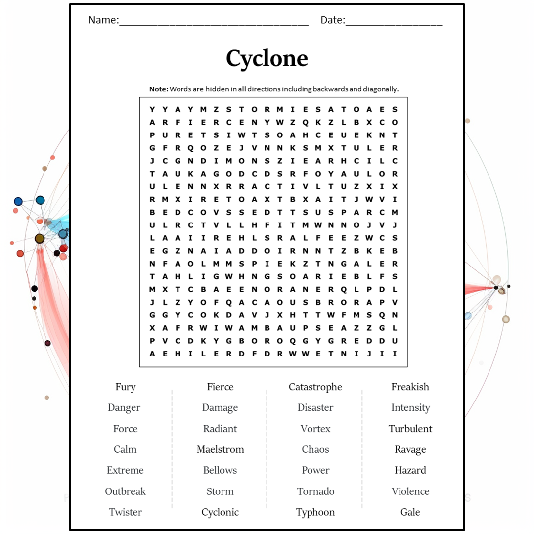 Cyclone Word Search Puzzle Worksheet Activity PDF