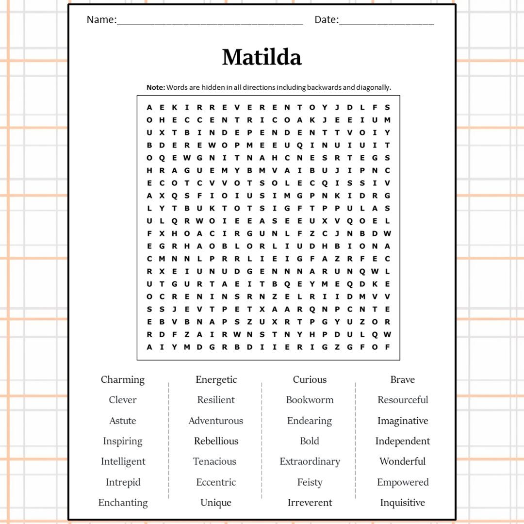 Matilda Word Search Puzzle Worksheet Activity PDF PrintableBazaar