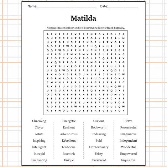 Matilda Word Search Puzzle Worksheet Activity PDF