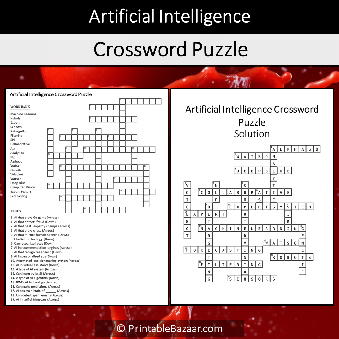 Artificial Intelligence Crossword Puzzle Worksheet Activity Printable PDF