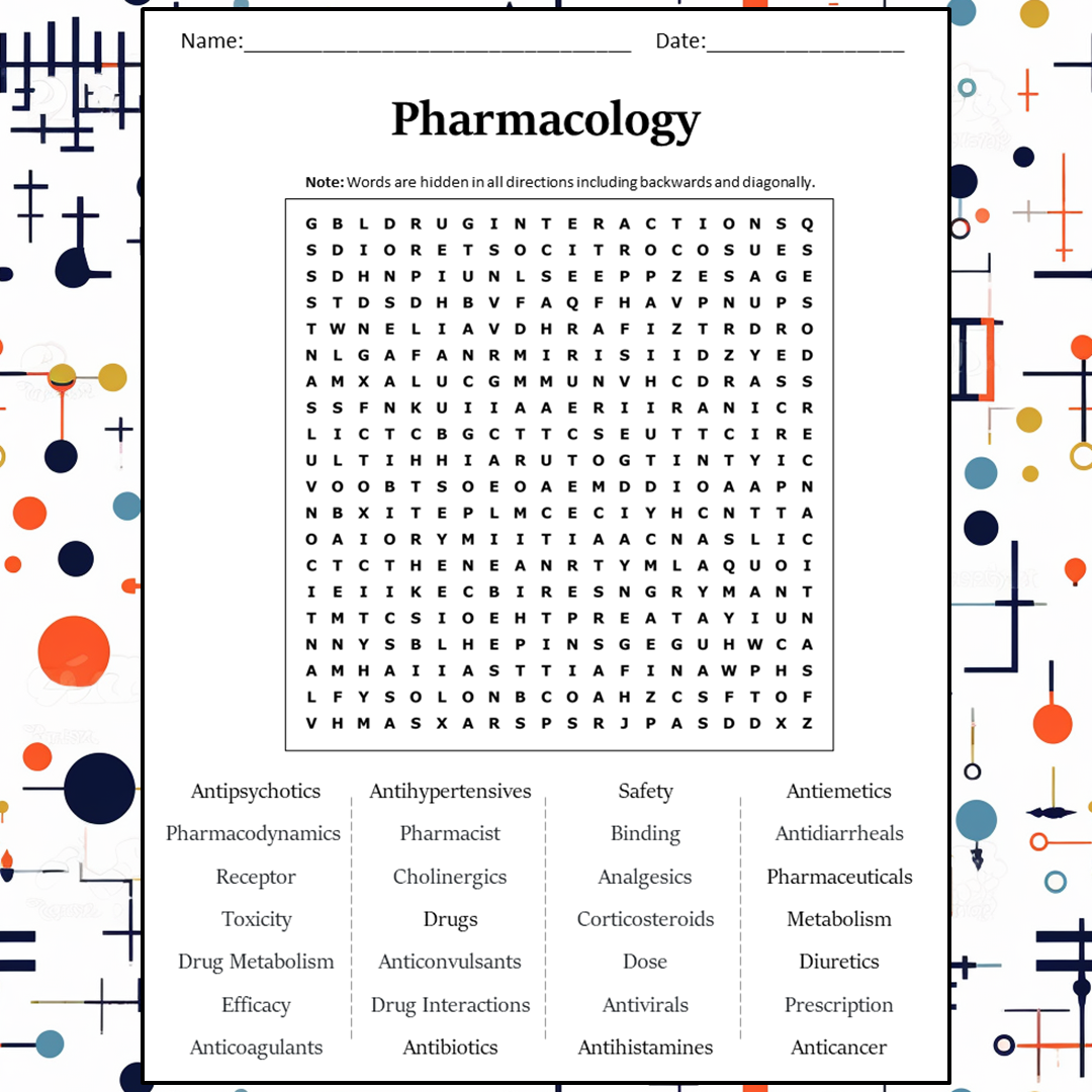 Pharmacology Word Search Puzzle Worksheet Activity PDF