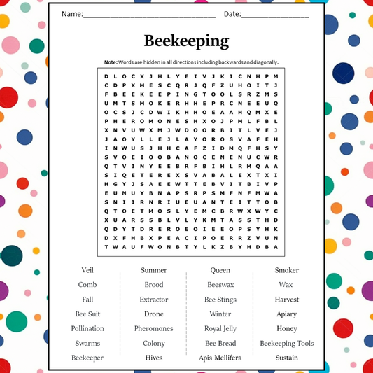 Beekeeping Word Search Puzzle Worksheet Activity PDF