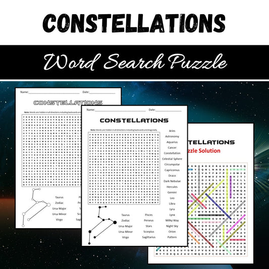 Constellations Word Search Puzzle Worksheet PDF