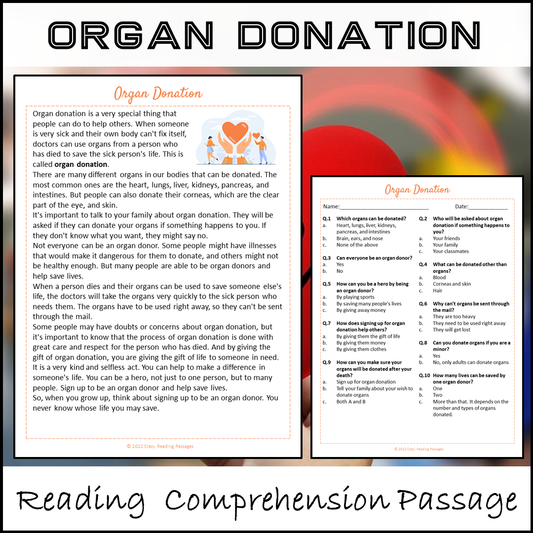 Organ Donation Reading Comprehension Passage and Questions | Printable PDF