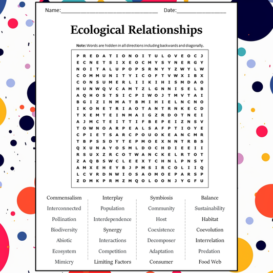 Ecological Relationships Word Search Puzzle Worksheet Activity PDF