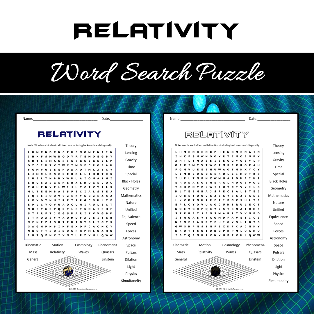 Relativity Word Search Puzzle Worksheet PDF