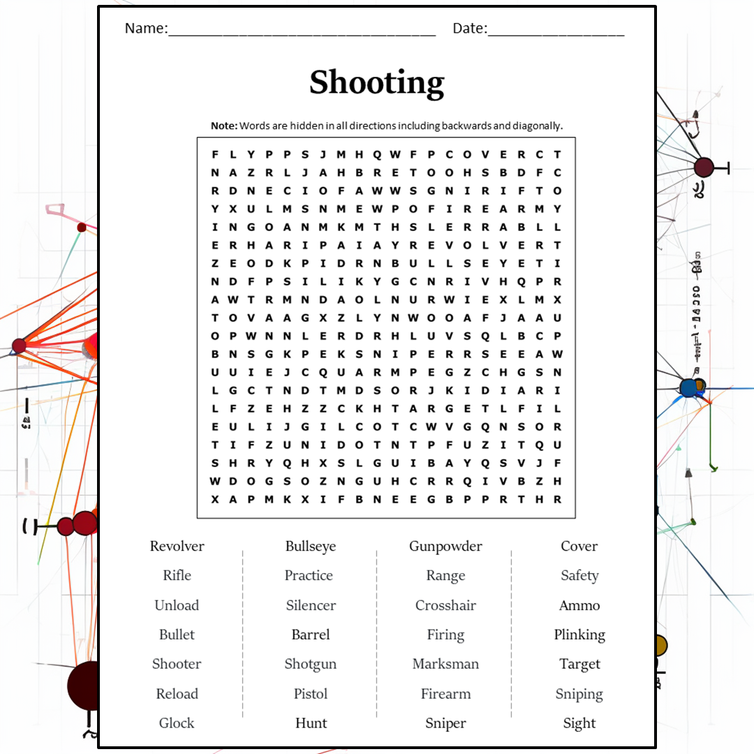 Shooting Word Search Puzzle Worksheet Activity PDF