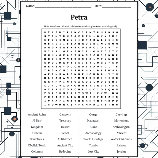 Petra Word Search Puzzle Worksheet Activity PDF