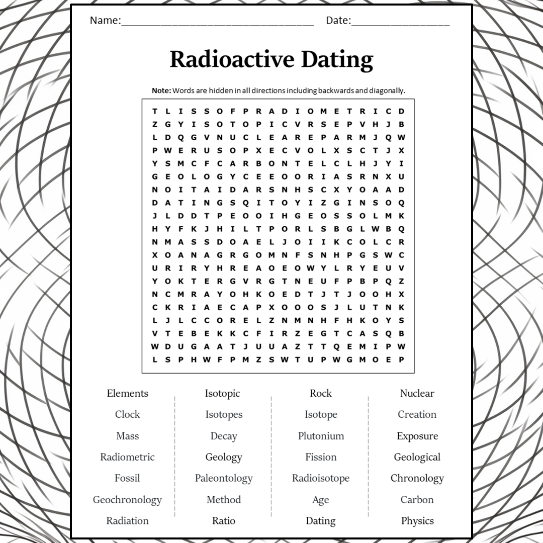 Radioactive Dating Word Search Puzzle Worksheet Activity PDF