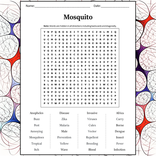 Mosquito Word Search Puzzle Worksheet Activity PDF