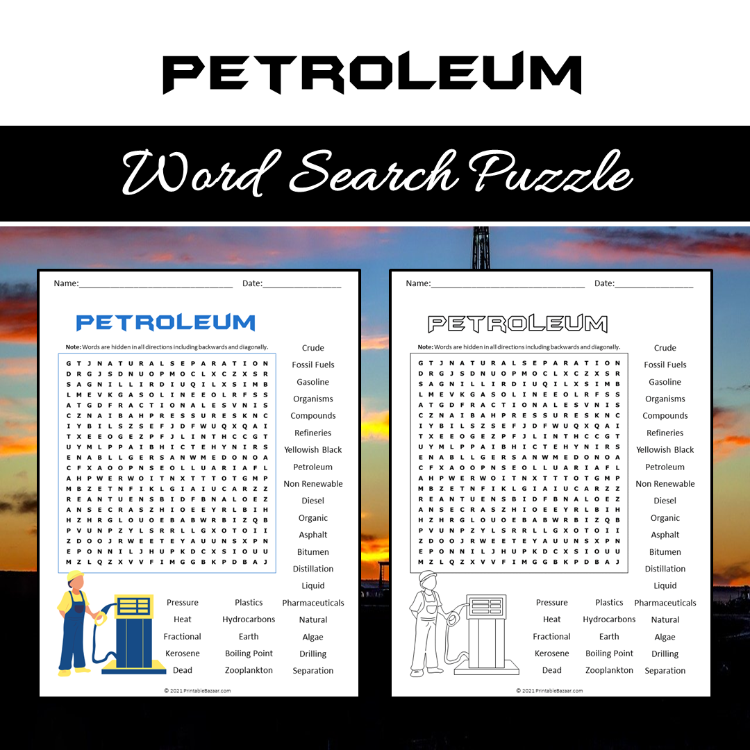Petroleum Word Search Puzzle Worksheet PDF