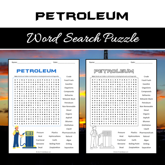 Petroleum Word Search Puzzle Worksheet PDF