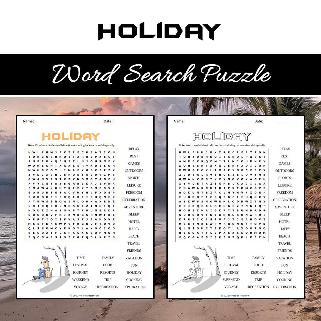 Holiday Word Search Puzzle Worksheet PDF