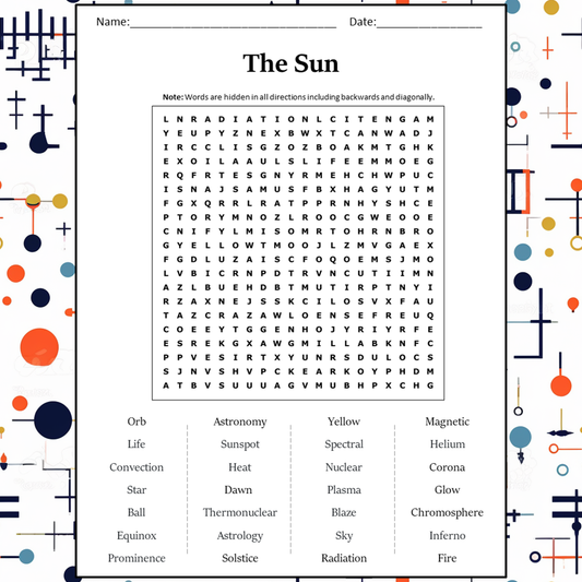 The Sun Word Search Puzzle Worksheet Activity PDF