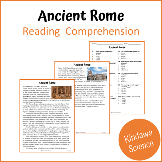 Ancient Rome Reading Comprehension Passage and Questions | Printable PDF