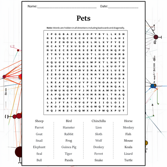 Pets Word Search Puzzle Worksheet Activity PDF