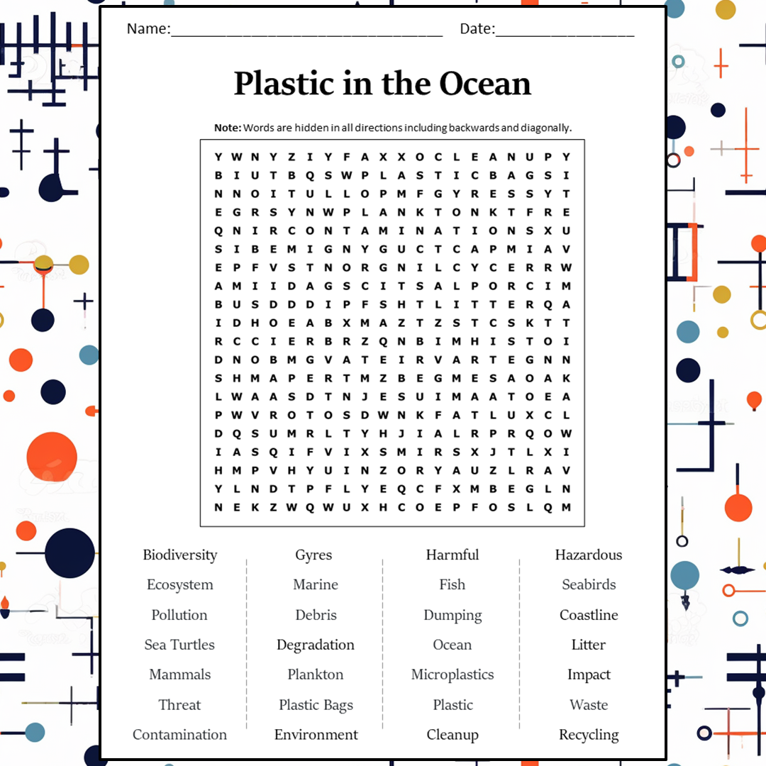 Plastic In The Ocean Word Search Puzzle Worksheet Activity PDF