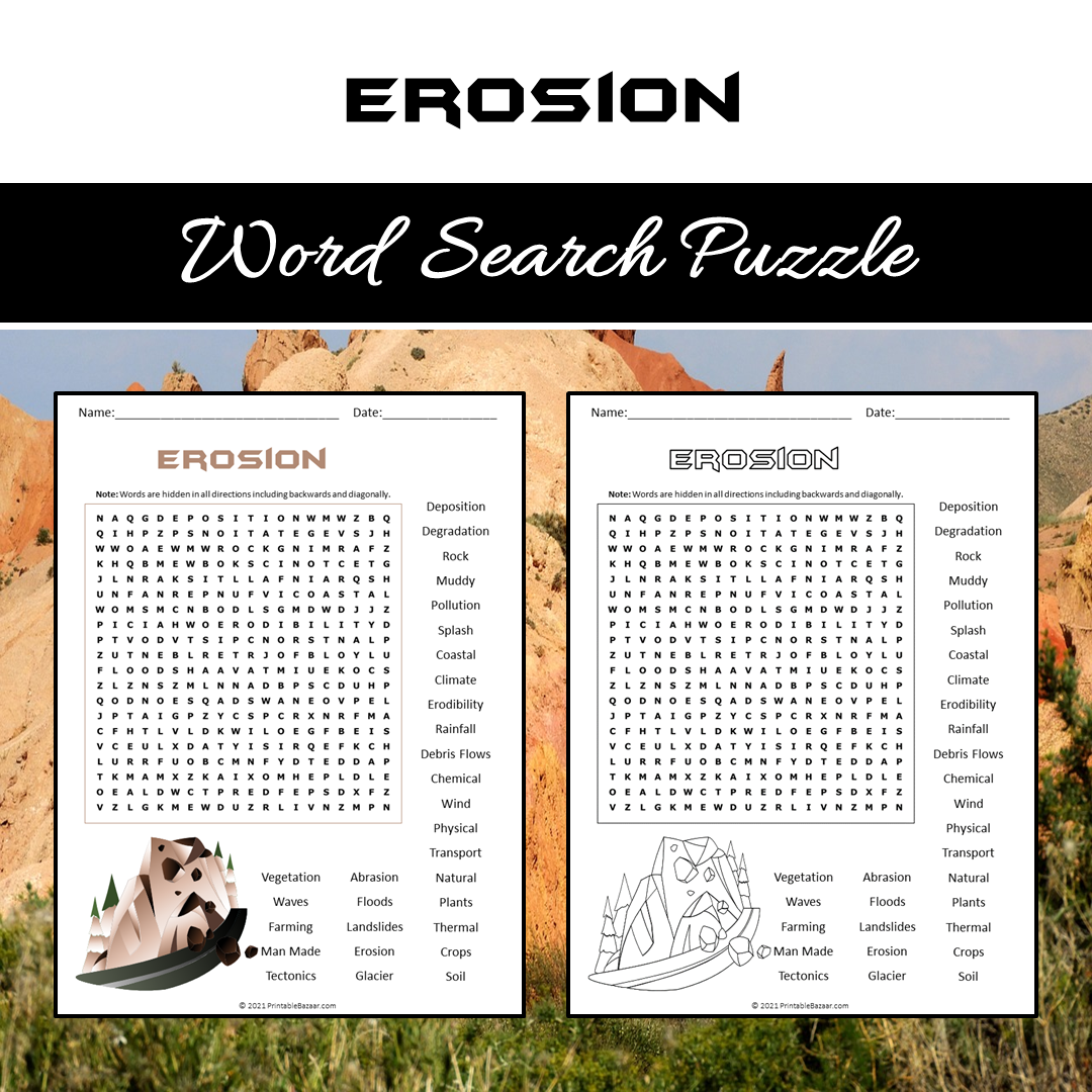 Erosion Word Search Puzzle Worksheet PDF