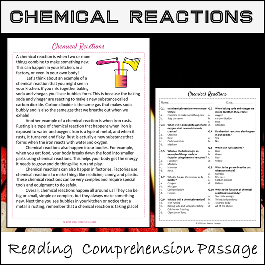 Chemical Reactions Reading Comprehension Passage and Questions | Printable PDF