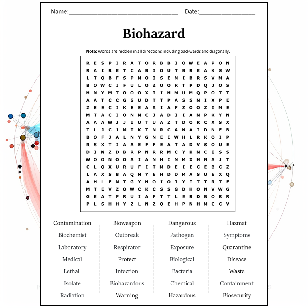 Biohazard Word Search Puzzle Worksheet Activity PDF