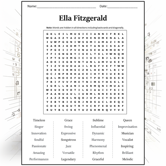 Ella Fitzgerald Word Search Puzzle Worksheet Activity PDF